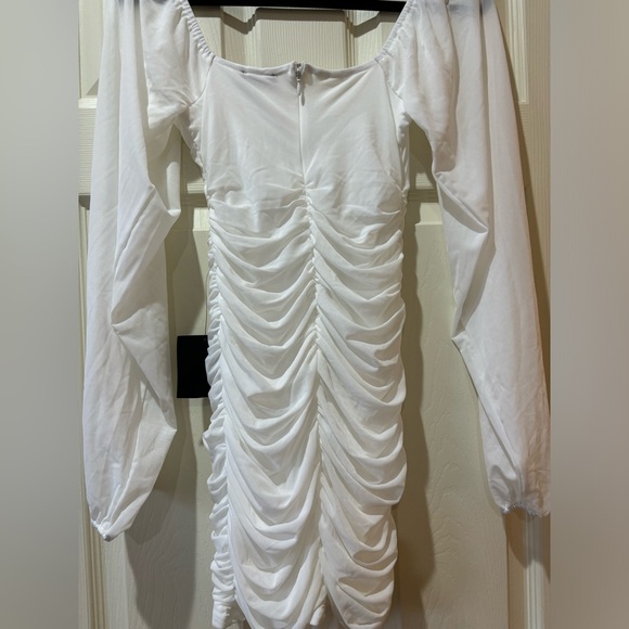 Lulus Flirty Force White Mesh Ruched Balloon Sleeve Mini Dress - Picture 11 of 11